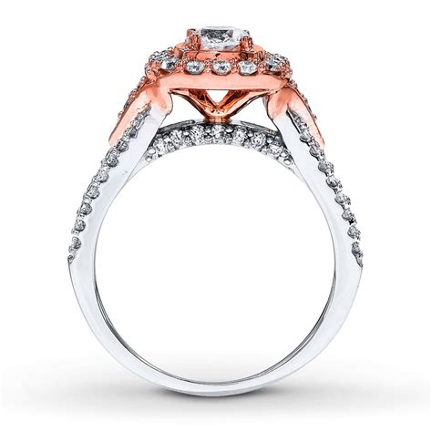 Designer Round Diamond Engagement Ring in White and Rose Gold - JeenJewels