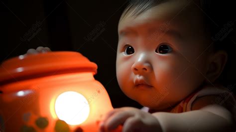 Baby Holding An Orange Lamp In A Dark Background - A Perfect Nighttime Glow, Glow In The Dark ...