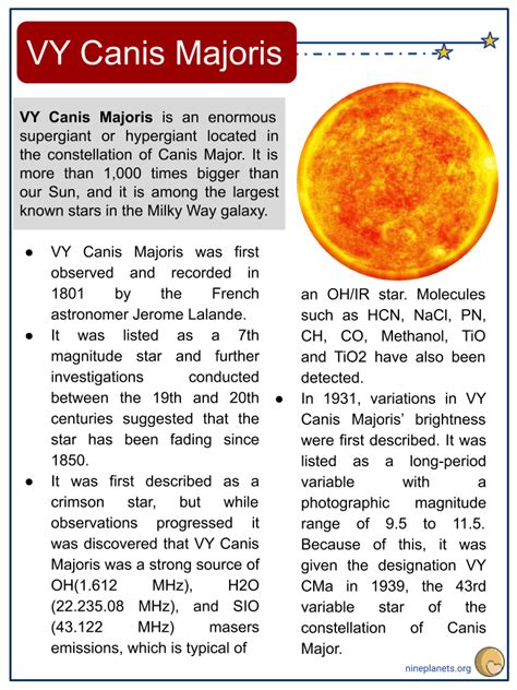 VY Canis Majoris Worksheets | Facts, Formation, Size