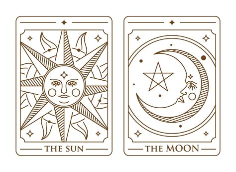 tarot deck card set Illustration. the sun, the moon and the star golden ...