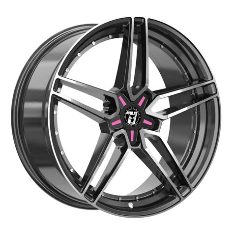 8.5x18 Wolfrace 71 Talon Custom Gloss Raven Black Polished Pink Inserts Alloy Wheels Tesla Model ...