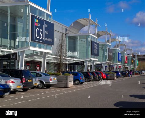 Shops and car park at Giltbrook Retail Park near Nottingham England UK ...