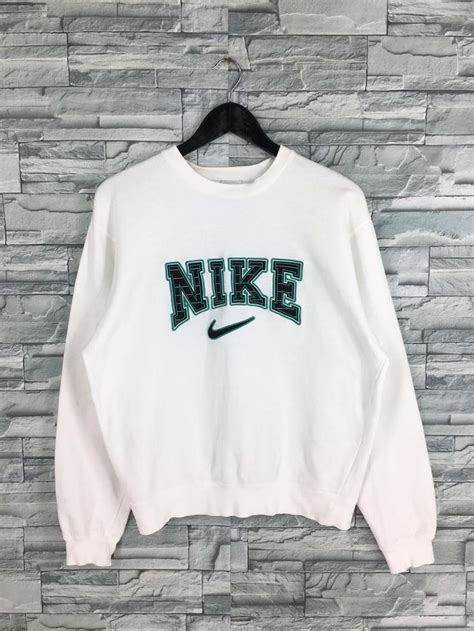 Vintage Nike Sweatshirt Pullover White Medium 90's Nike Swoosh ...