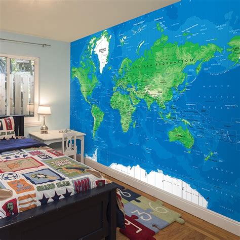 Wall mural World Map blue and green | MuralDecal.com