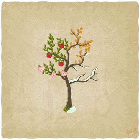 Four seasons trees old background Stock Vector Image by ©natbasil #44794559