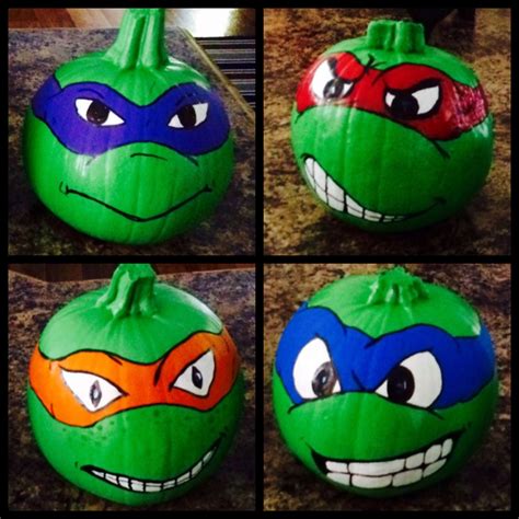 Pumpkins decorated as the Teenage Mutant Ninja Turtles. I painted these ...