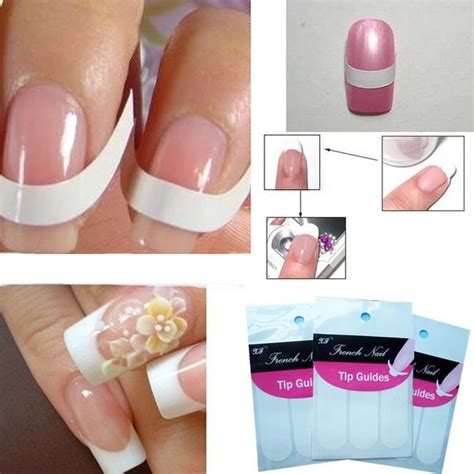 48pcs/pack White French Nail Stickers Manicure Strip Nail Art Form ...