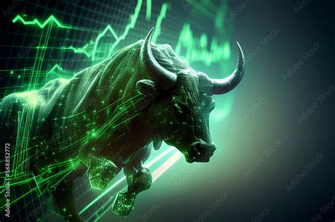 Stock market bull market trading Up trend of graph green background rising price Generative AI ...