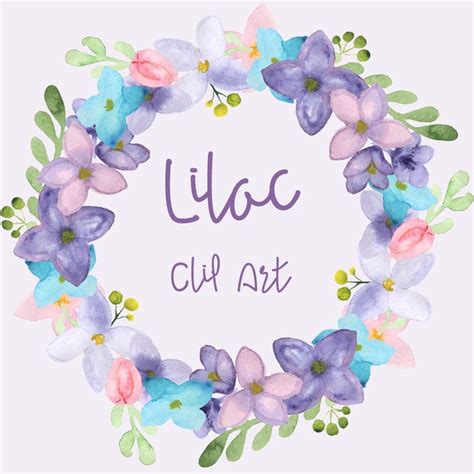 Watercolor Lilac Clip Art Clipart Digital Wreath | Etsy