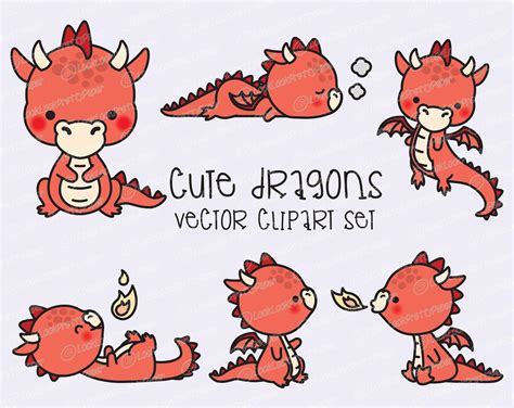 Premium Vector Clipart - Kawaii Dragon - Cute Baby Dragons Clipart Set - High Quality Vectors ...