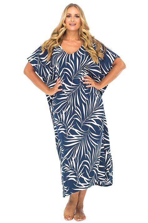 Tropical Print Plus Size Long Maxi Dress Beach Cover Up Caftan – Back from Bali