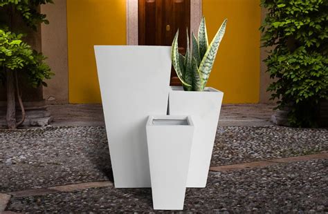 Tall Tapered Contemporary White Light Concrete Planter H65 L32 W32 cm, 67 ltrs Cap. buy from £59 ...