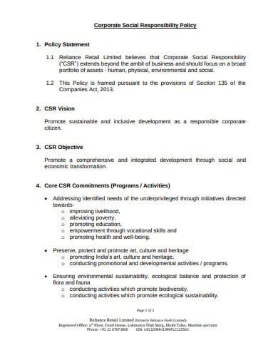 FREE 10+ Corporate Social Responsibility Policy Templates in PDF | MS ...