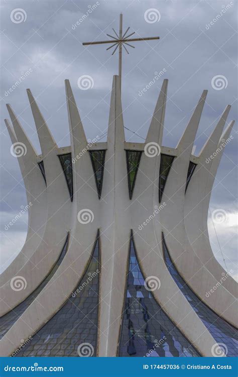 Dome of Brasilia Cathedral, Cross and Sky with Clouds Editorial Photo ...