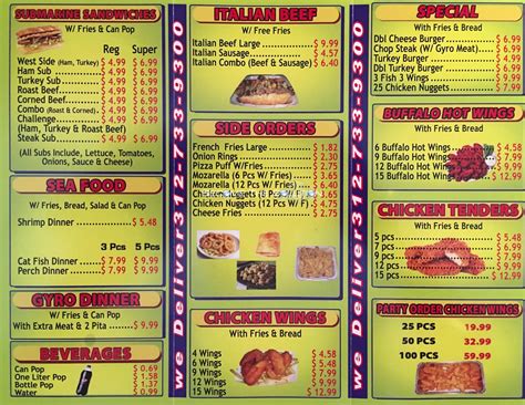 West Side Gyro Carry Out Menu Chicago (Scanned Menu With Prices)