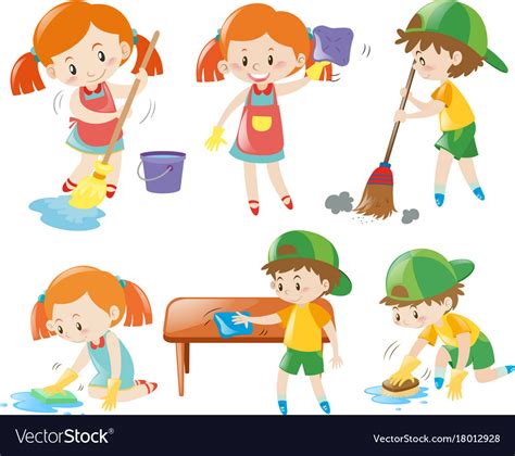 Boys and girls doing chores Royalty Free Vector Image