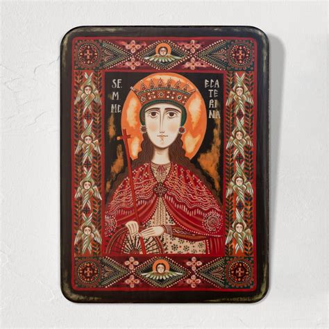 Wood icon, "St. Catherine of Alexandria", Hand painted Size 20x26 cm ...