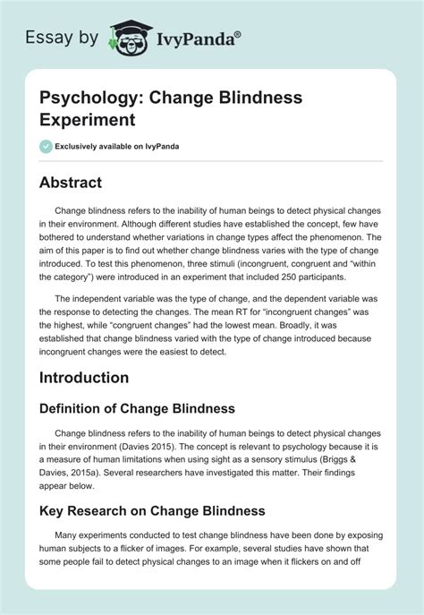 Psychology: Change Blindness Experiment - 2262 Words | Report Example