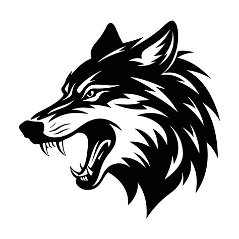 Angry Wolf Face Side, wolf mascot logo, Wolves Black and White Animal ...