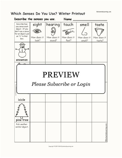 Which Senses Do You Use? Winter Printout - Enchanted Learning