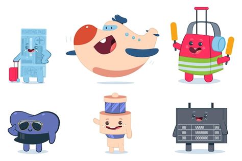 Premium Vector | Cute airport cartoon characters set isolated