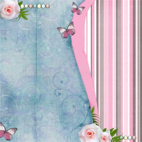 Vintage Background with Pink Roses, Butterfly Stock Illustration - Illustration of cover, album ...