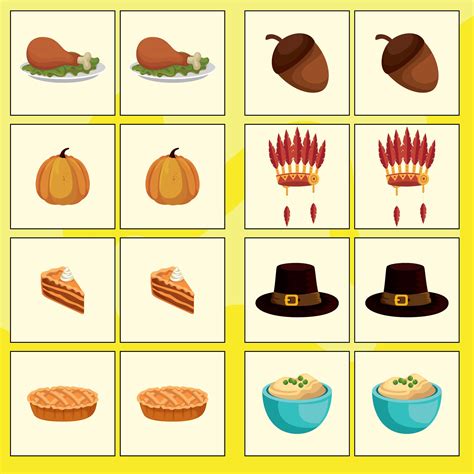 Thanksgiving Memory Game - 10 Free PDF Printables | Printablee