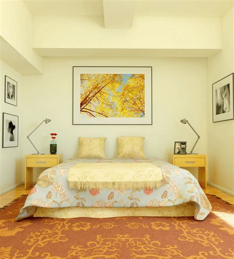 Most Popular Bedroom Wall Color Ideas with cream, big pictures, and yellow furniture | Bedroom ...