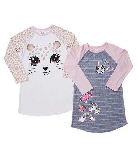 Unicorn Nightgown for Girls Long Sleeve Fleece Cat 2 pc PJ Set - C618I0H2QDS