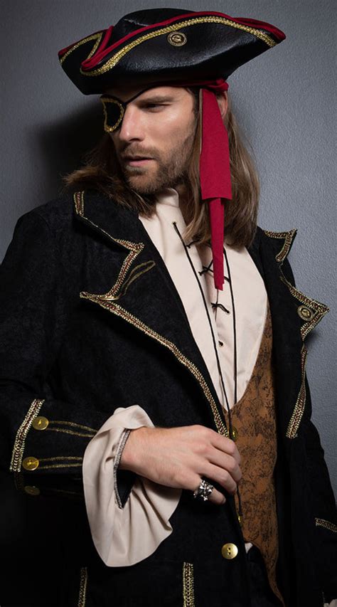 Men's Pirate Captain Costume, Men's Pirate Costume, Men's Black Pirate ...