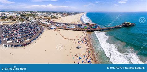 Panoramic Aerial View of Santa Monica Pier, Parking and Cityscape ...