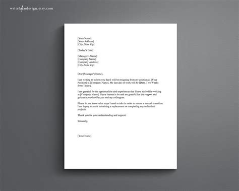 2 Weeks Notice. Letter Template. Google Docs/microsoft Word. - Etsy Canada