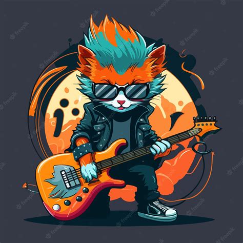 Premium Vector | Vector cat character with guitar