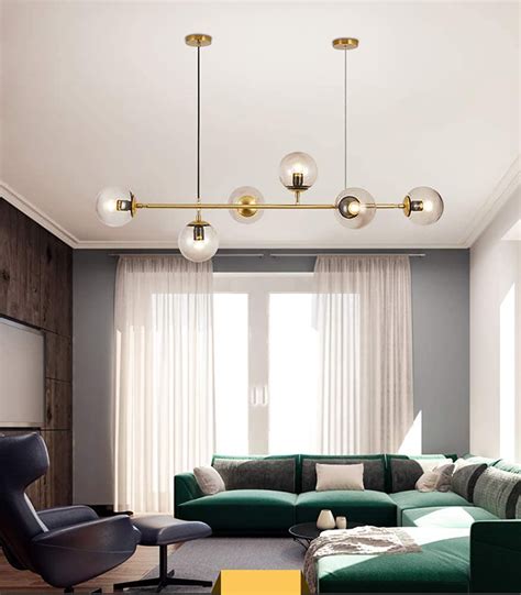 Postmodern Chandelier LED Ceiling Pendant Light Living Room Hanging Lamp Industrial Ball Glass ...