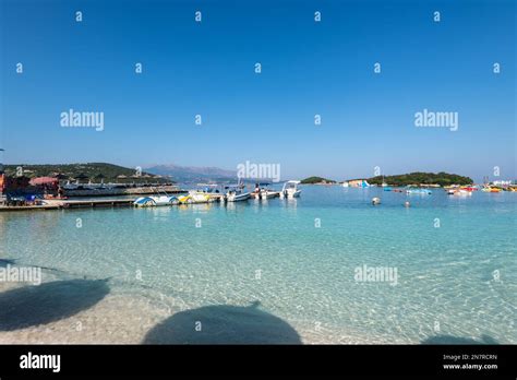 Ksamil, Albania - September 15, 2021: Bora Bora beach along the Ionian ...