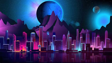 Neon City Futuristic Retro Synthwave Wallpaper