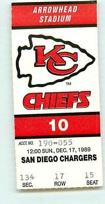 Ticket Football Kansas City Chiefs 1989 12/17 San Diego Chargers ...