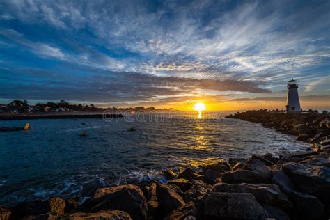 Santa Cruz`s Breakwater Lighthouse at Sunrise Stock Photo - Image of ...