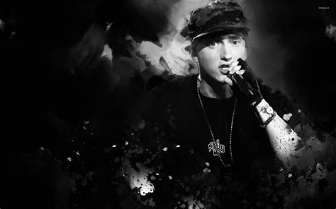 Download Black And White Eminem Illustration Wallpaper | Wallpapers.com