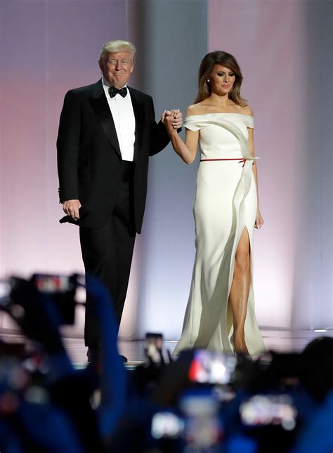 Melania Trump Elegant White Off-the-Shoulder Formal Dress Inaugural Ball Gown ...