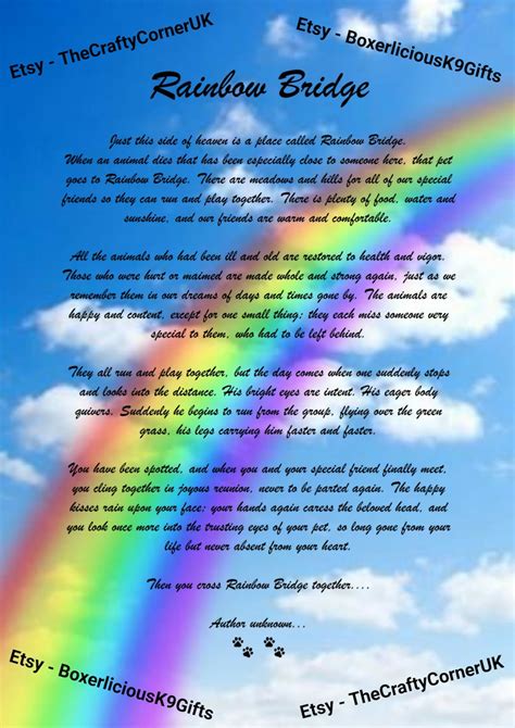 Rainbow Bridge Poem Pet Loss Memorial Bereavement Picture Dog Etc PDF ...