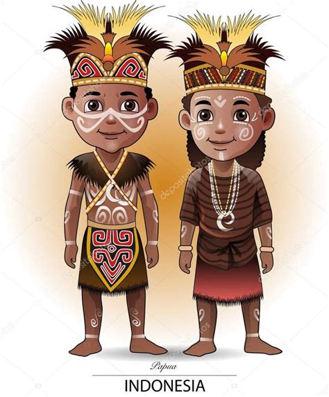 Vector illustration, Papua traditional clothing or costume Indonesian Language, Indonesian Art ...