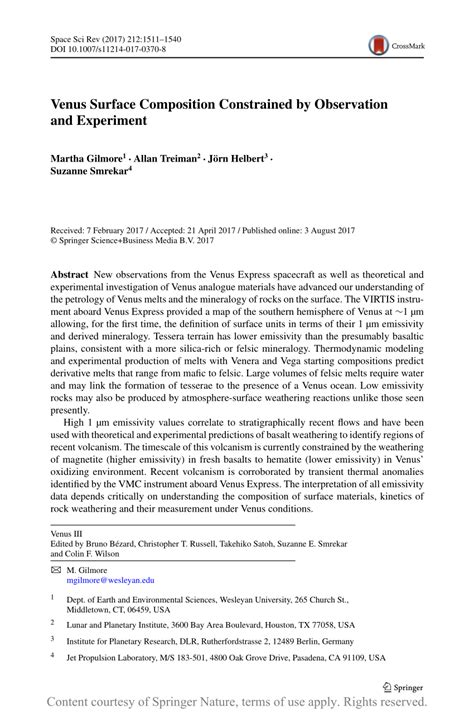 Venus Surface Composition Constrained by Observation and Experiment | Request PDF