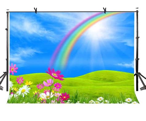 7x5ft Beautiful Rainbow Backdrop Beautiful Prairie Rainbow Green ...