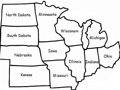 Map Of the United States: Map Of The United States Midwest Region