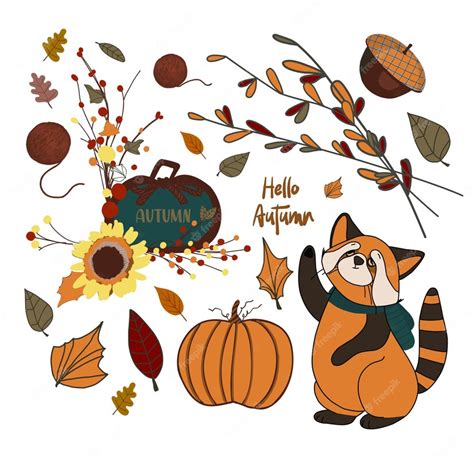 Premium Vector | Set of cute autumn cartoon characters