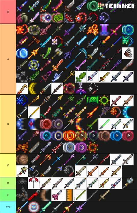 Terraria Melee Weapons Tier List (Community Rankings) - TierMaker