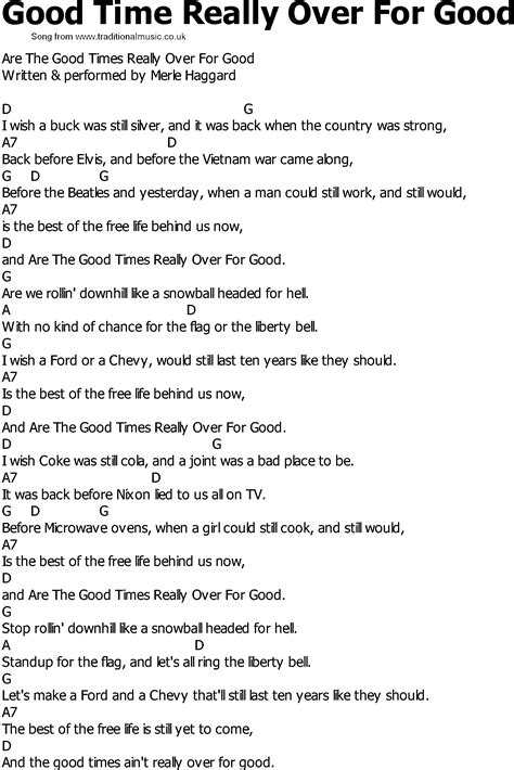 Old Country song lyrics with chords - Good Time Really Over For Good