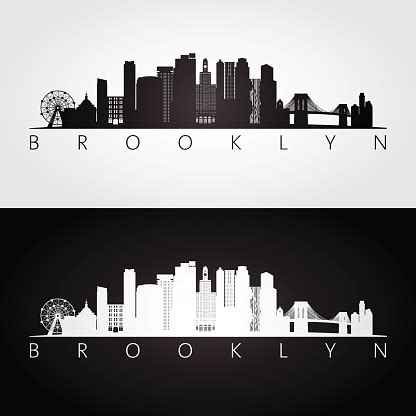 Brooklyn New York City Usa Skyline And Landmarks Silhouette Black And White Design Vector ...