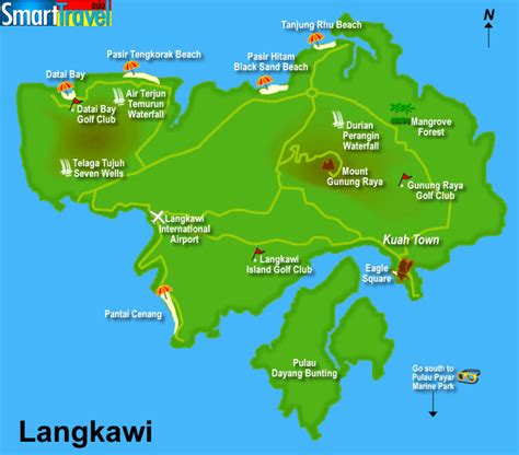 Langkawi map with tourist sites, beaches and major features from SmartTravelAsia and Dancing ...